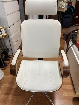 Silla Escritorio Piel y Madera Blanca
