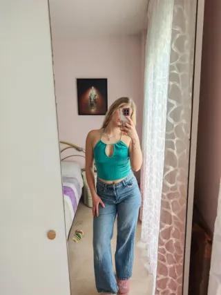 Top color azul mujer camiseta tirantes