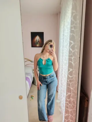 Top color azul mujer camiseta tirantes