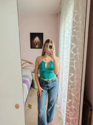 Top color azul mujer camiseta tirantes