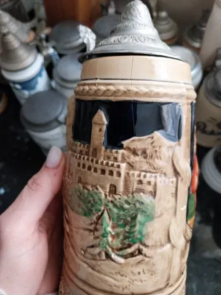 Jarra Cerveza Tapa Cerámica Metal