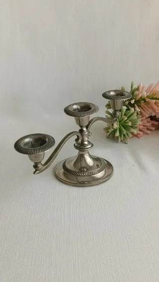 Pareja Candelabros Ingleses baño Plata