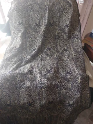 Pañolón Fallera Huertana Beige y Azul