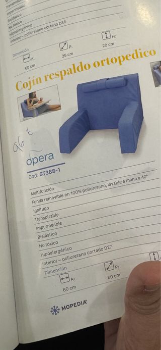 Cojín respaldo ortopédico MOPEDIA azul