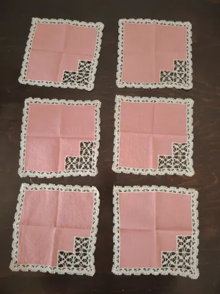 6 Tovagliolini Cocktail Rosa con Pizzo