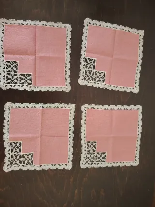 6 Tovagliolini Cocktail Rosa con Pizzo