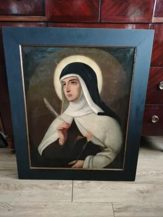 antiguo cuadro xix oléo santa teresa iglesias