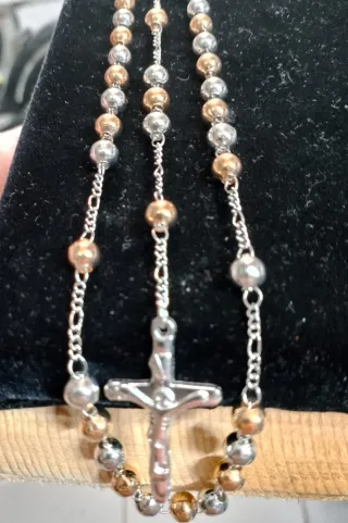 Collana Rosario Acciaio Inox Bicolore +Box