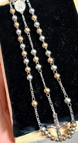 Collana Rosario Acciaio Inox Bicolore +Box