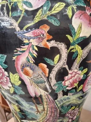 Pareja Tibores Chinos familia noire. Vintage