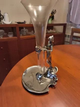 Jarrón Cristal Figura Mujer Plata