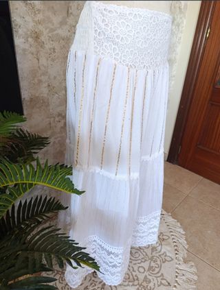 Falda Ibicenca Blanca y Dorada