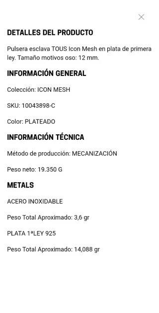 Pulsera Tous Plata Oso