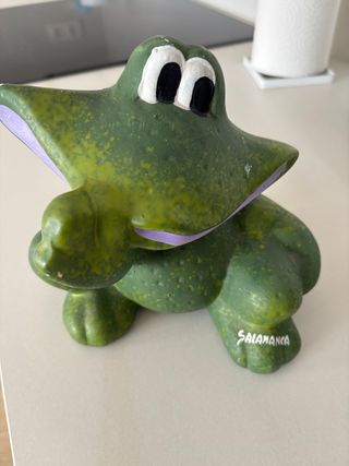 Hucha cerámica rana verde y morada
