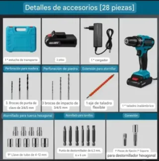 Taladro Atornillador Inalámbrico (2 Baterías)