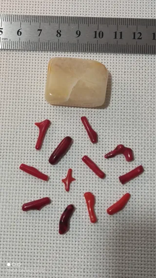 Lote 12 piezas coral rojo y jaspe amarillo.