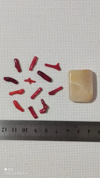 Lote 12 piezas coral rojo y jaspe amarillo.