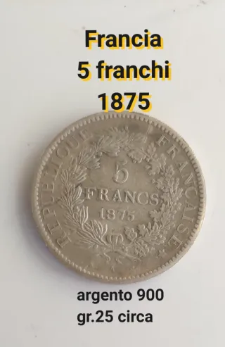 Francia 5 Franchi Argento 1875
