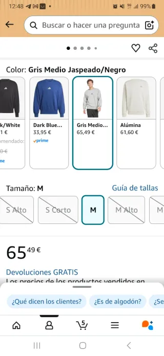 Sudadera Adidas Essentials Gris Hombre