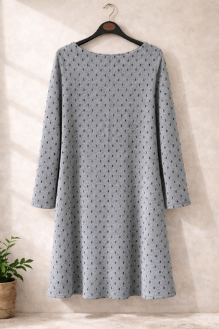 Abito svasato grigio fantasia pois