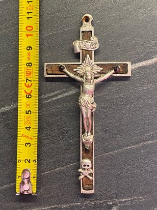 Croce pettorale antica legno e metallo