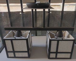 Lámpara doble pantalla yute y metal