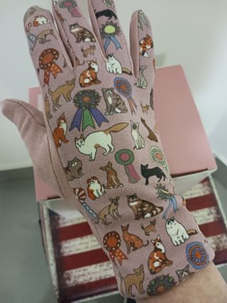 Par de guantes nuevos con etiquetas gato