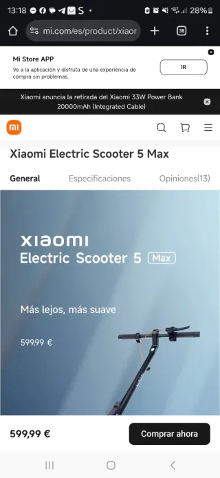 Patinete Eléctrico Xiaomi 5 Max + accesorios