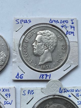 Lote 5 monedas 5 pesetas plata centenario