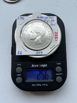 Lote 5 monedas 5 pesetas plata centenario