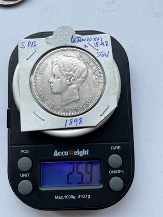 Lote 5 monedas 5 pesetas plata centenario