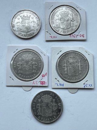 Lote 5 monedas 5 pesetas plata centenario