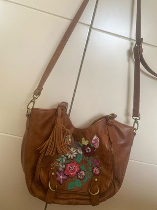 Bolso Desigual Marrón Flores Bordadas
