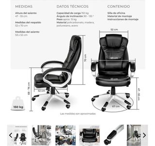 Silla de oficina ergonómica negra y plateada