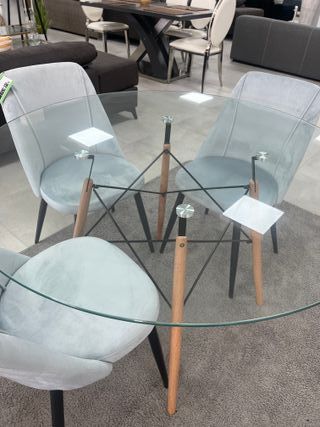 Mesa redonda cristal y madera