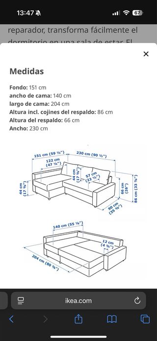Sofá Cama chaise longe IKEA FRIHETEN Beige