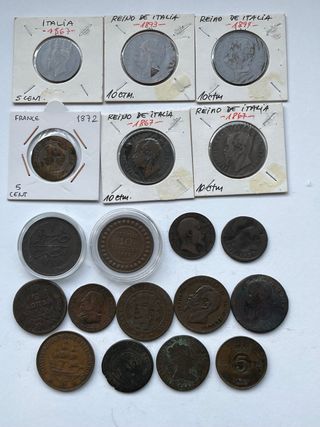Lote 19 monedas antiguas cobre diferentes países