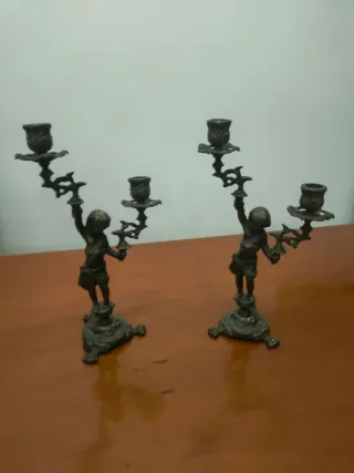 Coppia Candelabri Vintage Bronzo brunito