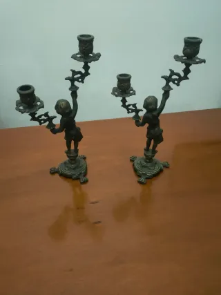 Coppia Candelabri Vintage Bronzo brunito
