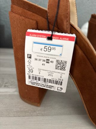 Sandalias Zara Tacón Plataforma Marrón Talla 39