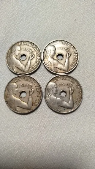 4 Monedas 25 Céntimos República Española 1934
