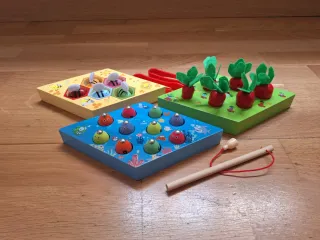 Juguete de madera educativo, abejas y peces