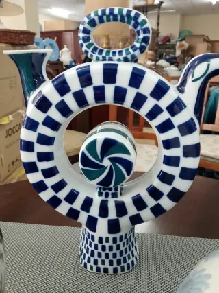 Jarrón de colección cerámica azul y blanco