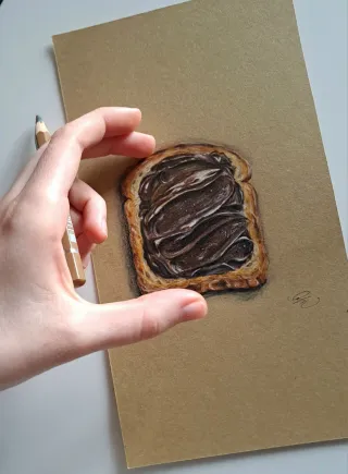 Originale disegno iperrealistico toast cioccolato