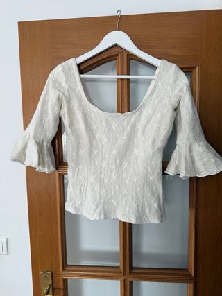 Camisa flamenca beige manga acampanada