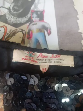 Blusa Top Lentejuelas Seda Negro Dorado