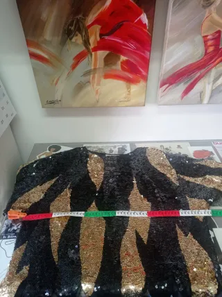 Blusa Top Lentejuelas Seda Negro Dorado