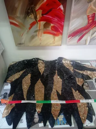 Blusa Top Lentejuelas Seda Negro Dorado