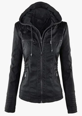 Chaqueta negra con capucha para mujer