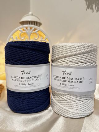 2 unidades Cordão Macramé 400g 4mm Azul e Creme